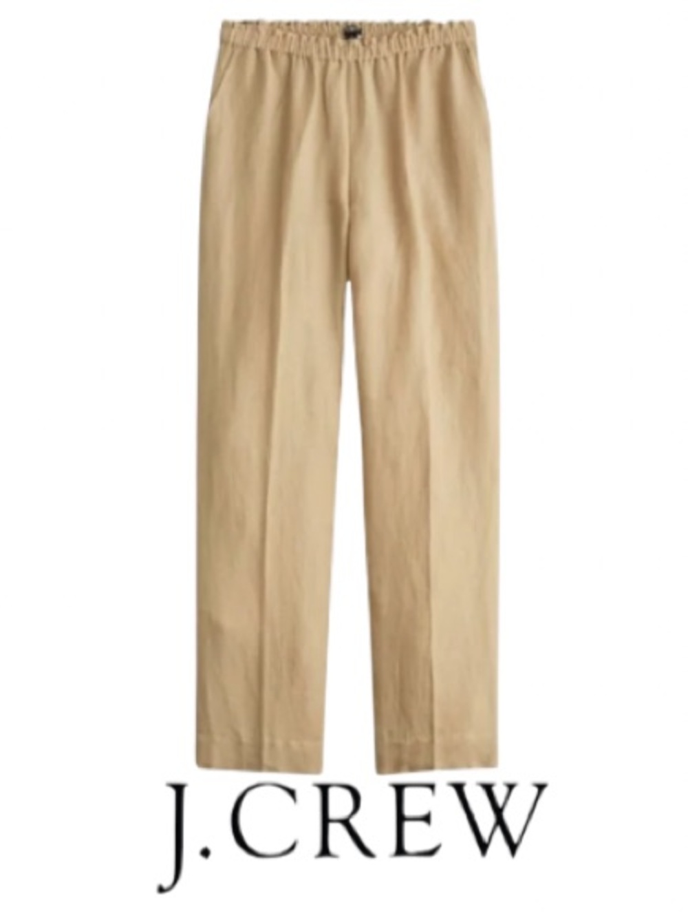J.Crew | Linen-Blend Elastic Waist Pull-On Straight Leg Pant Khaki - Size S